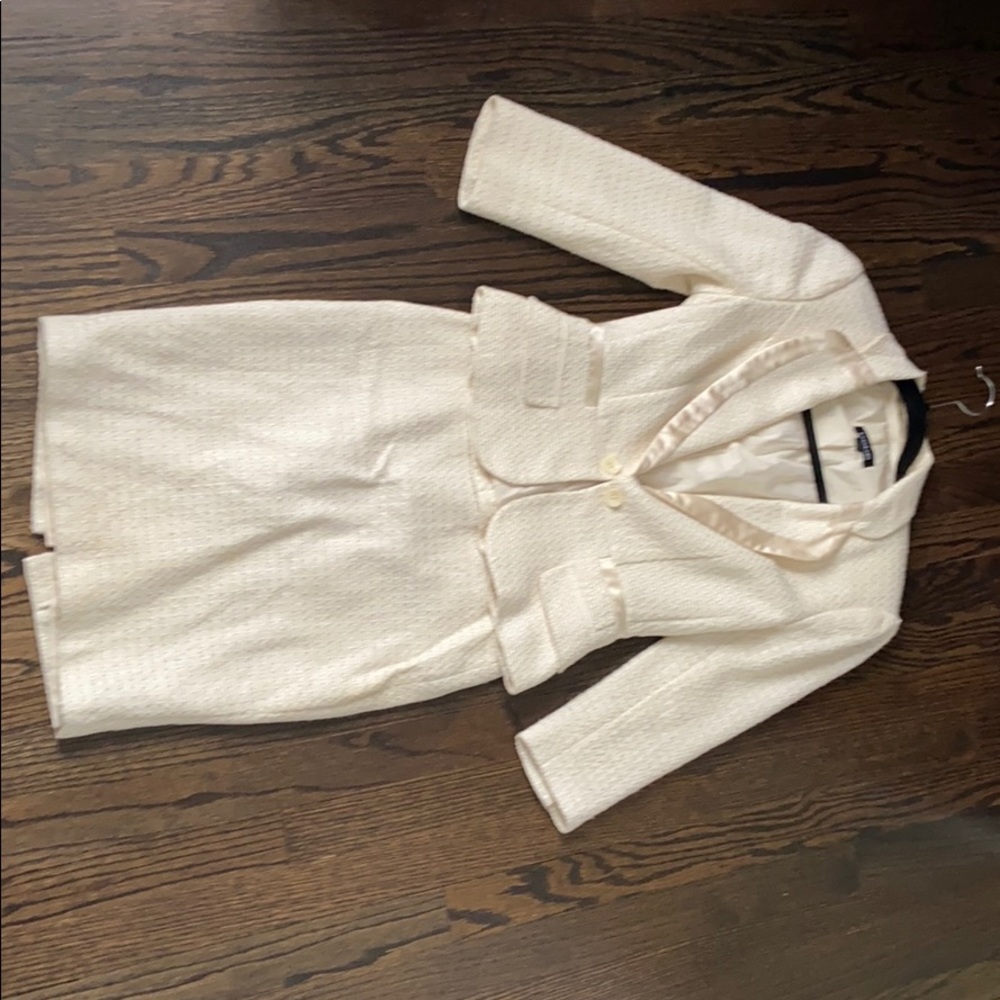 Two piece white tweed suit